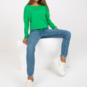 Wholesale Green Cotton Basic Long Sleeve Blouse