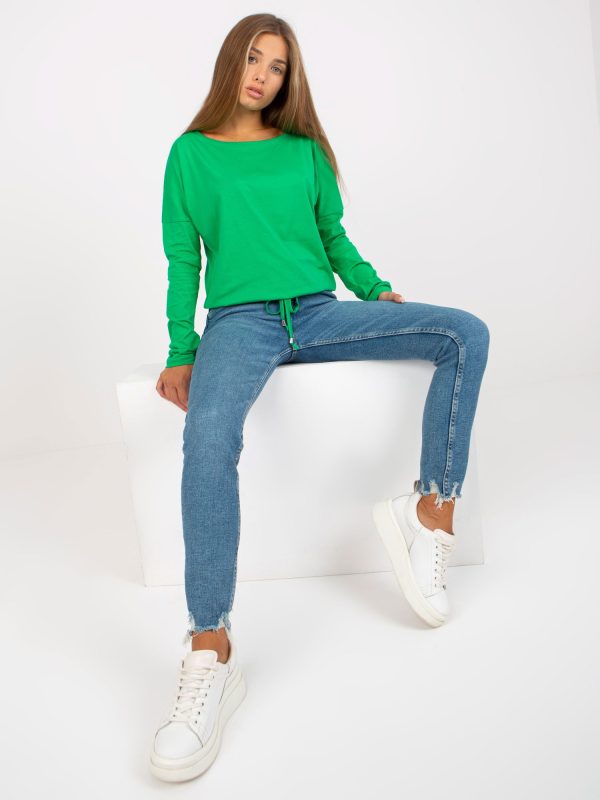 Wholesale Green Cotton Basic Long Sleeve Blouse