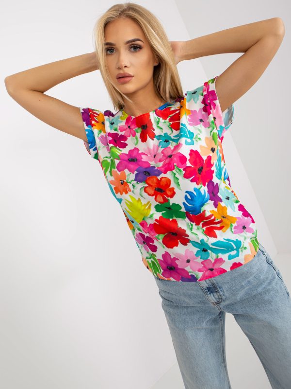 Wholesale White blouse with colorful flowers RUE PARIS