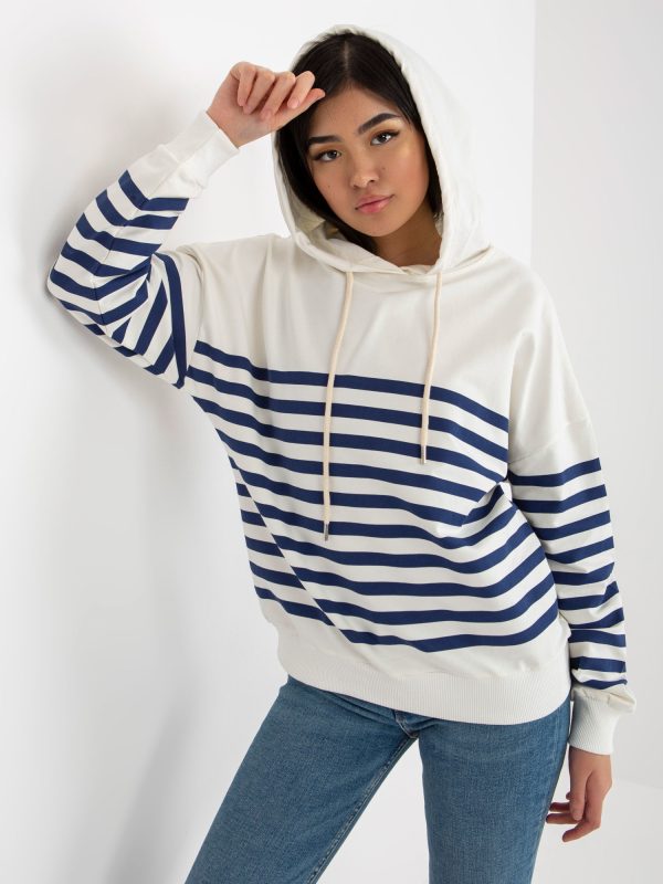 Wholesale Ecru-dark blue basic women's hooded sweatshirt RUE PARIS