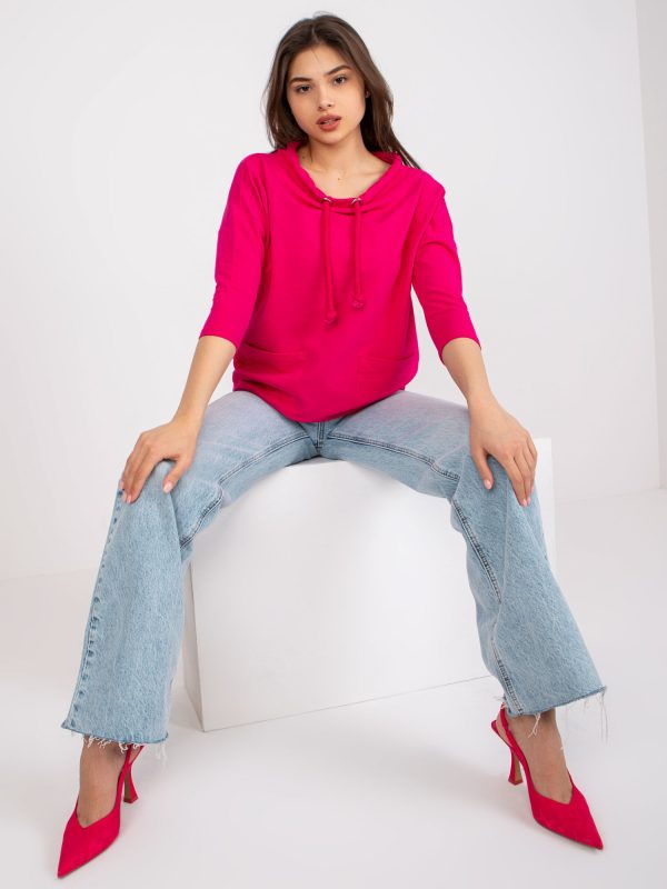 Wholesale Fuchsia cotton blouse with pockets Melitina RUE PARIS