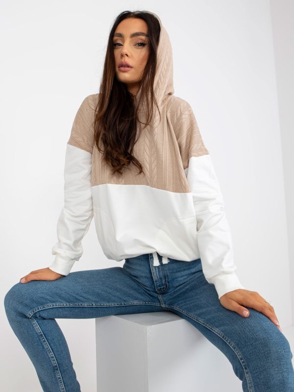 Wholesale Beige and white hoodie with ribbing RUE PARIS