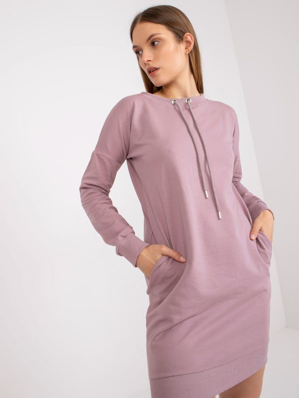 Wholesale Basic Dirty Pink Long Sleeve Sweatshirt Dress