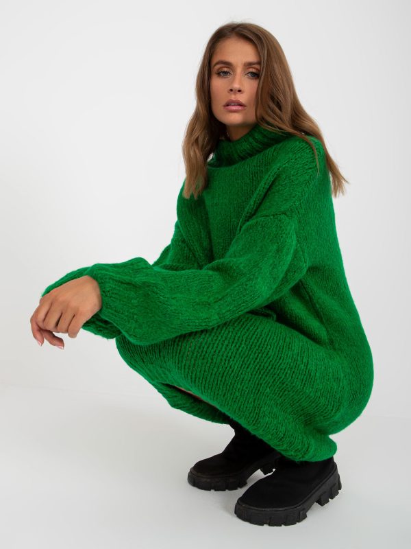 Wholesale Green Women's Turtleneck Knitted Dress Violetta RUE PARIS