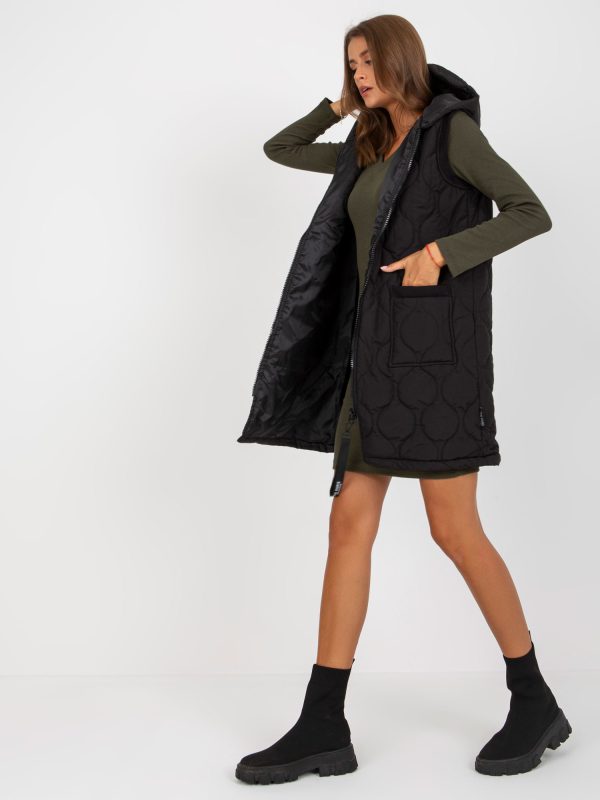 Wholesale Women's black quilted vest with hood RUE PARIS