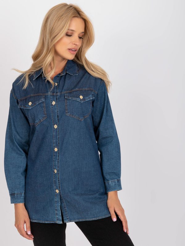 Wholesale Blue denim shirt with pockets RUE PARIS