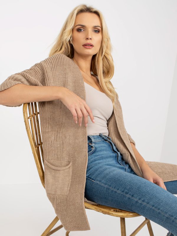 Wholesale Beige Women's Cardigan with 3/4 Sleeves RUE PARIS