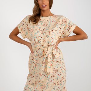 Wholesale Beige floral dress with belt RUE PARIS