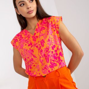 Wholesale Orange-pink blouse with sleeveless print RUE PARIS