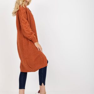 Wholesale Dark orange long oversized cardigan RUE PARIS