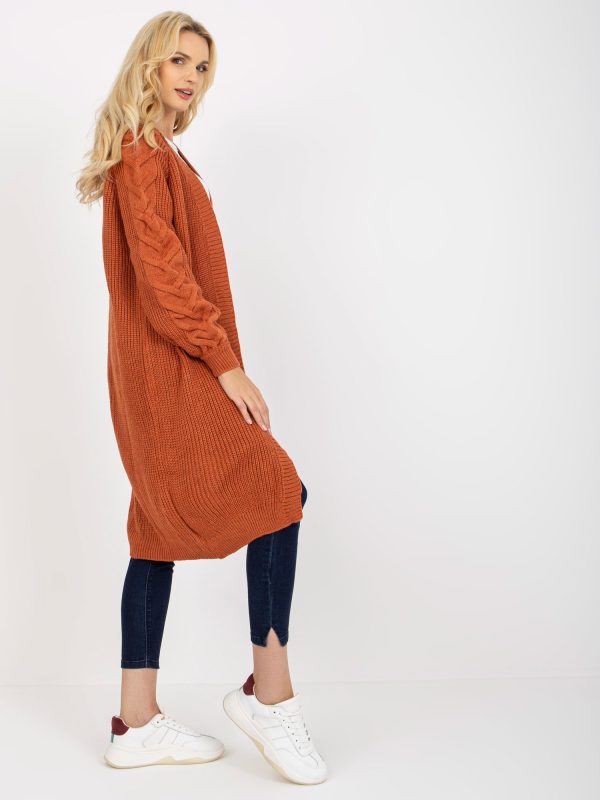 Wholesale Dark orange long oversized cardigan RUE PARIS