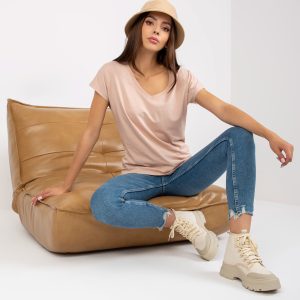 Wholesale Beige women's basic short sleeve t-shirt