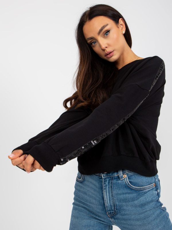 Wholesale Black hoodie with sequins on sleeves RUE PARIS