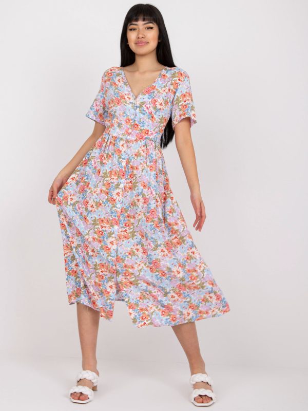 Wholesale White and blue floral midi dress RUE PARIS