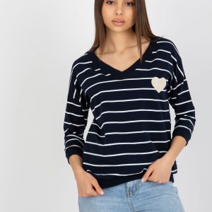 Wholesale Navy blue and white striped 3/4 sleeve top BASIC FEEL GOOD