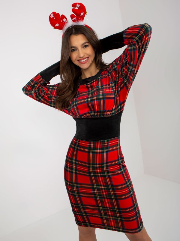 Wholesale Red velvet plaid cocktail dress RUE PARIS