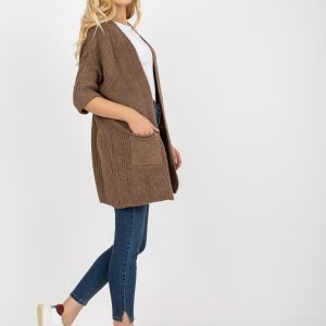 Wholesale Brown knitted cardigan with pockets RUE PARIS