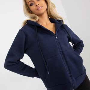 Wholesale Navy blue sweatshirt basic with hood RUE PARIS