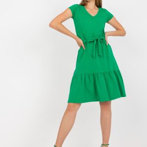 Wholesale Green basic dress with ruffle RUE PARIS