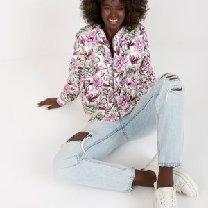 Wholesale White and purple velvet bomber sweatshirt with flowers RUE PARIS