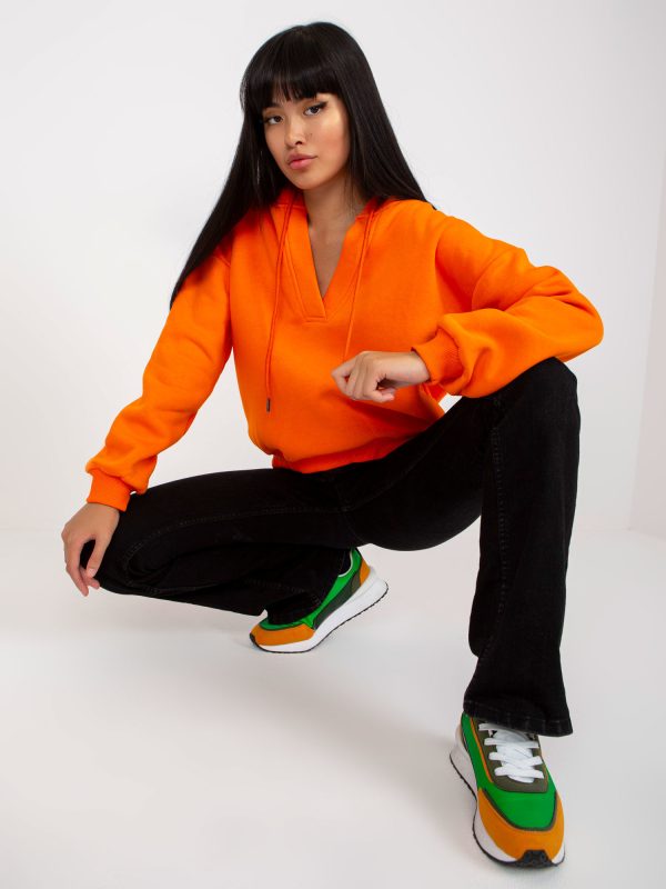 Wholesale Orange basic V-neck sweatshirt