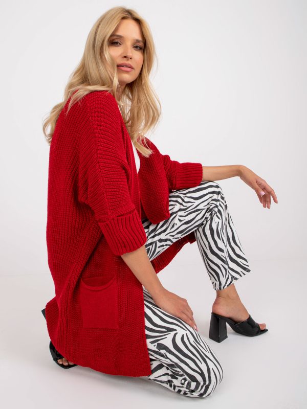 Wholesale Dark red cardigan with pockets RUE PARIS