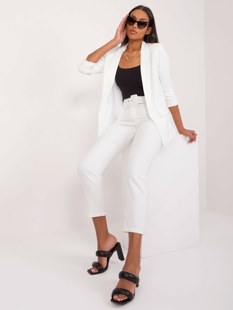 White straight fabric trousers with belt OCH BELLA