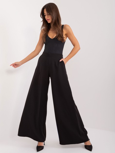 Black elegant wide leg trousers with zip closure