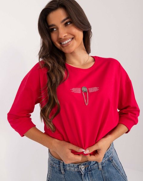 Women’s Red Casual Blouse with Ribbing